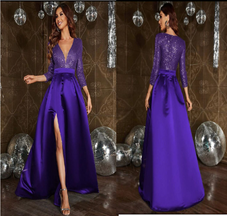 VESTIDO MORADO LENTEJUELA MAG ECUADOR