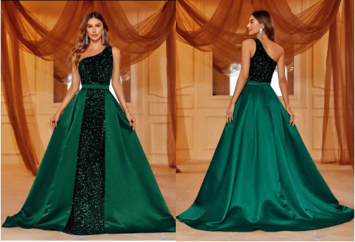 VESTIDO VERDE DE UN HOMBRO LENTEJUELA - MAGÚ ECUADOR