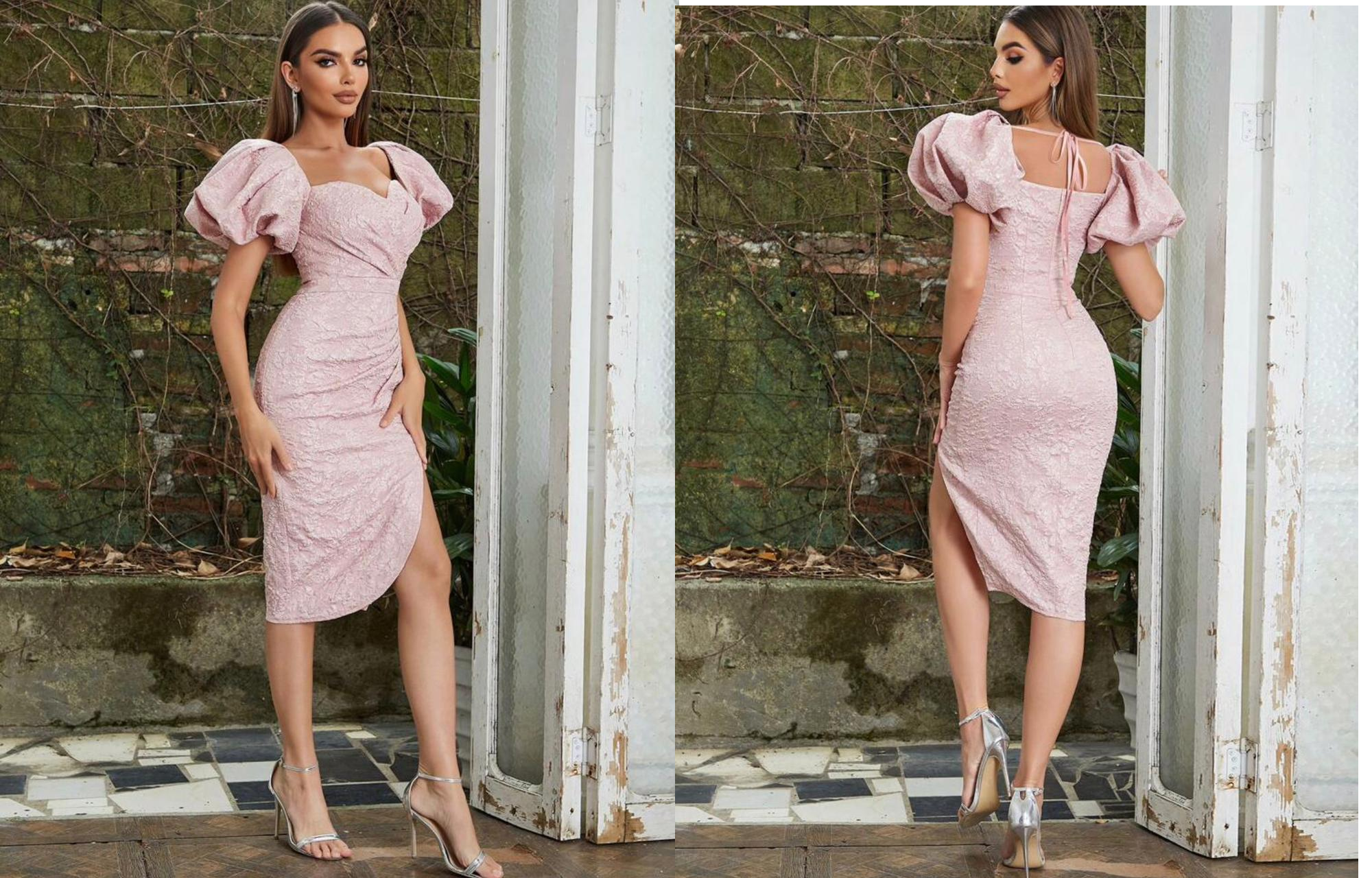 Vestido escote coraz n de manga farol de muslo con abertura MAG ECUADOR