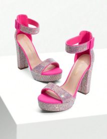 sandalias de tacon rosa y plata